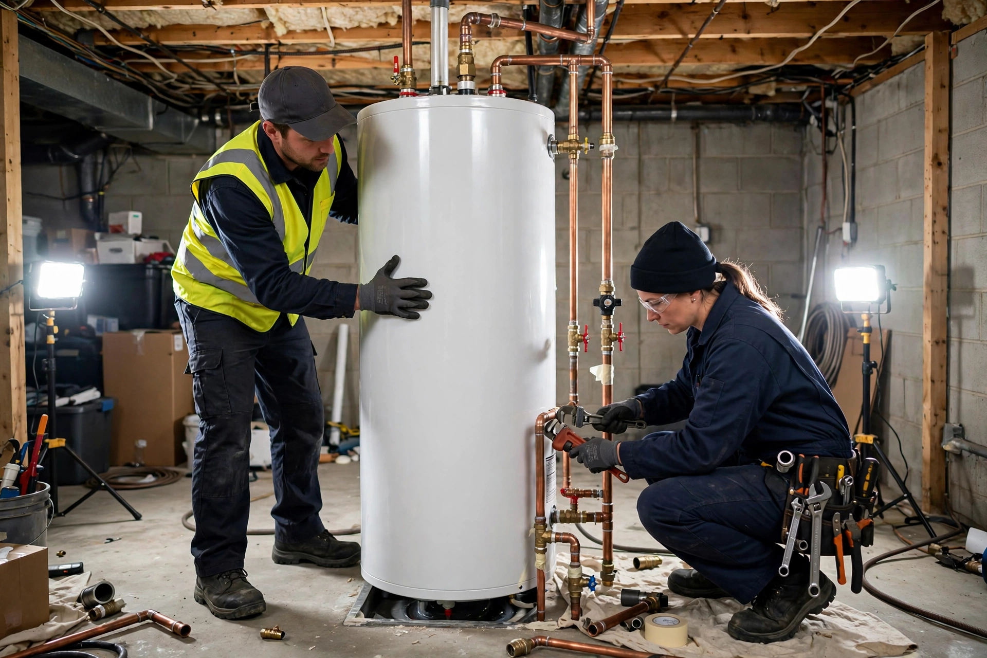 Water heater installed in a drain pan